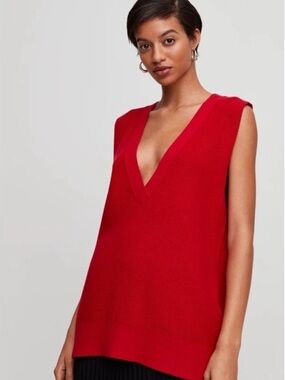 Babaton Sidney Cotton Cashmere Knit Sweater Vest Red Oversized Size Medium